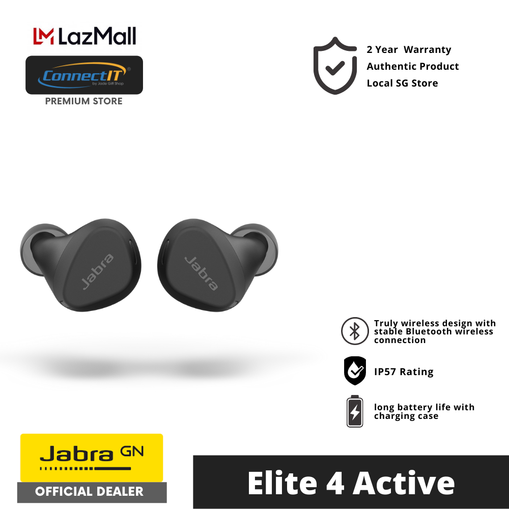 Jabra Elite 4 Active Bluetooth 5.2 Earbuds With Active Noise Cancellation and IP57 Rating (2 Years Local Warranty)