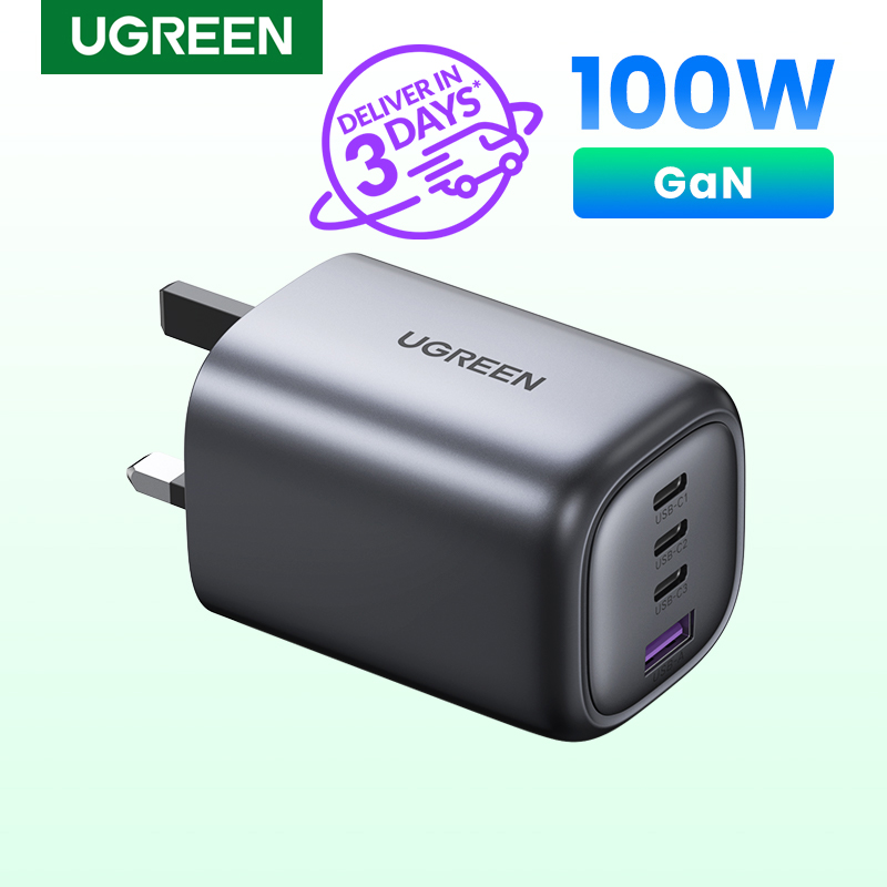 UGREEN 100W GaN 4-Port Fast Charger 3C1A 3 Type C 1 USB A Charger for MacBook Pro/Air, Dell XPS, iPad Mini/Pro iPhone 14 13 Pro Max iPhone 14 Plus Samng Galaxy S22 Ultra S21, Pixel, and More(Safety Ma