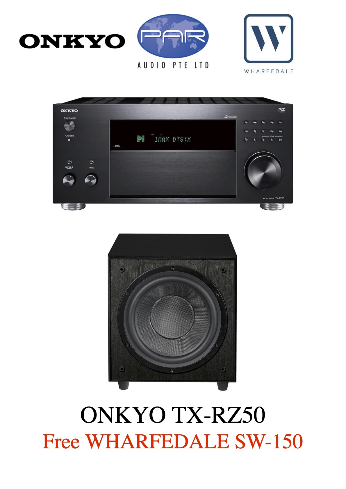 ONKYO TX-RZ50B 9.2 CHANNEL THX CERTIRIED AV RECEIVER (BLACK) WITH WHARFEDALE SW-150 ACTIVE SUBWOOFER