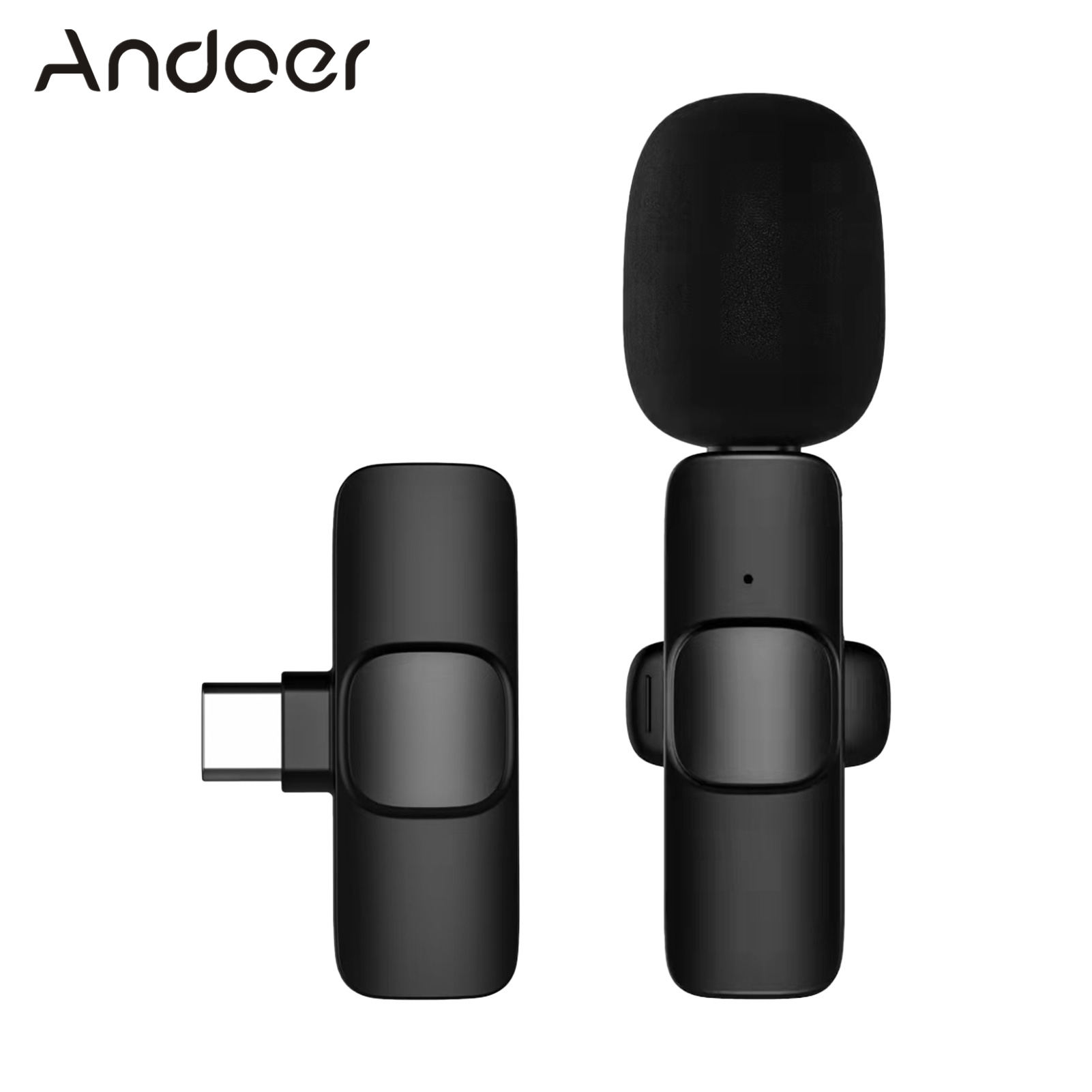 Andoer Mini Wireless Lavalier Microphone Clip-on Omnidirectional Mic Transmitter Receiver Microphone System with Wind Muff Type-C Port Replacement for Android Smartphone Live Stream Interview Recordin
