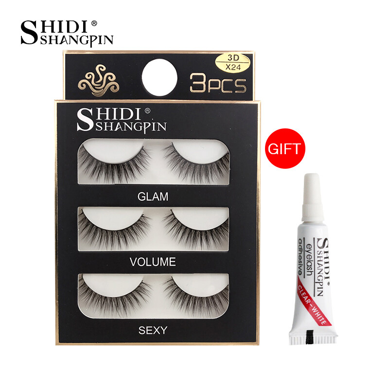 SHIDISHAGNPIN Fake Eyelash with Glue 3 Pairs of Popular False Eyelashes Natural Soft Lashes