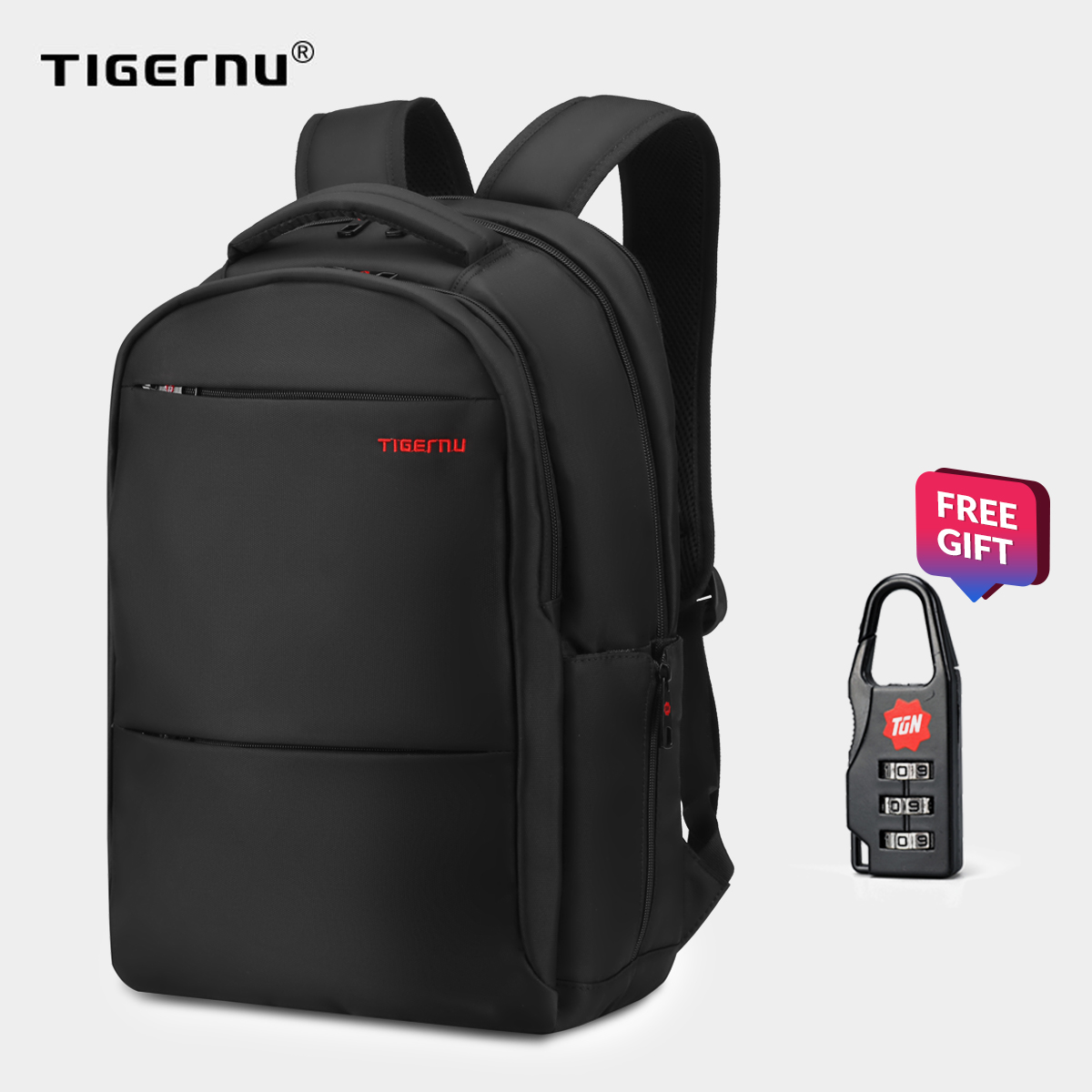 Tigernu Size L 17Inches Travel Business Daily Waterproof Backpack For 17.3 Inch Laptop T-B3032A17(Black)