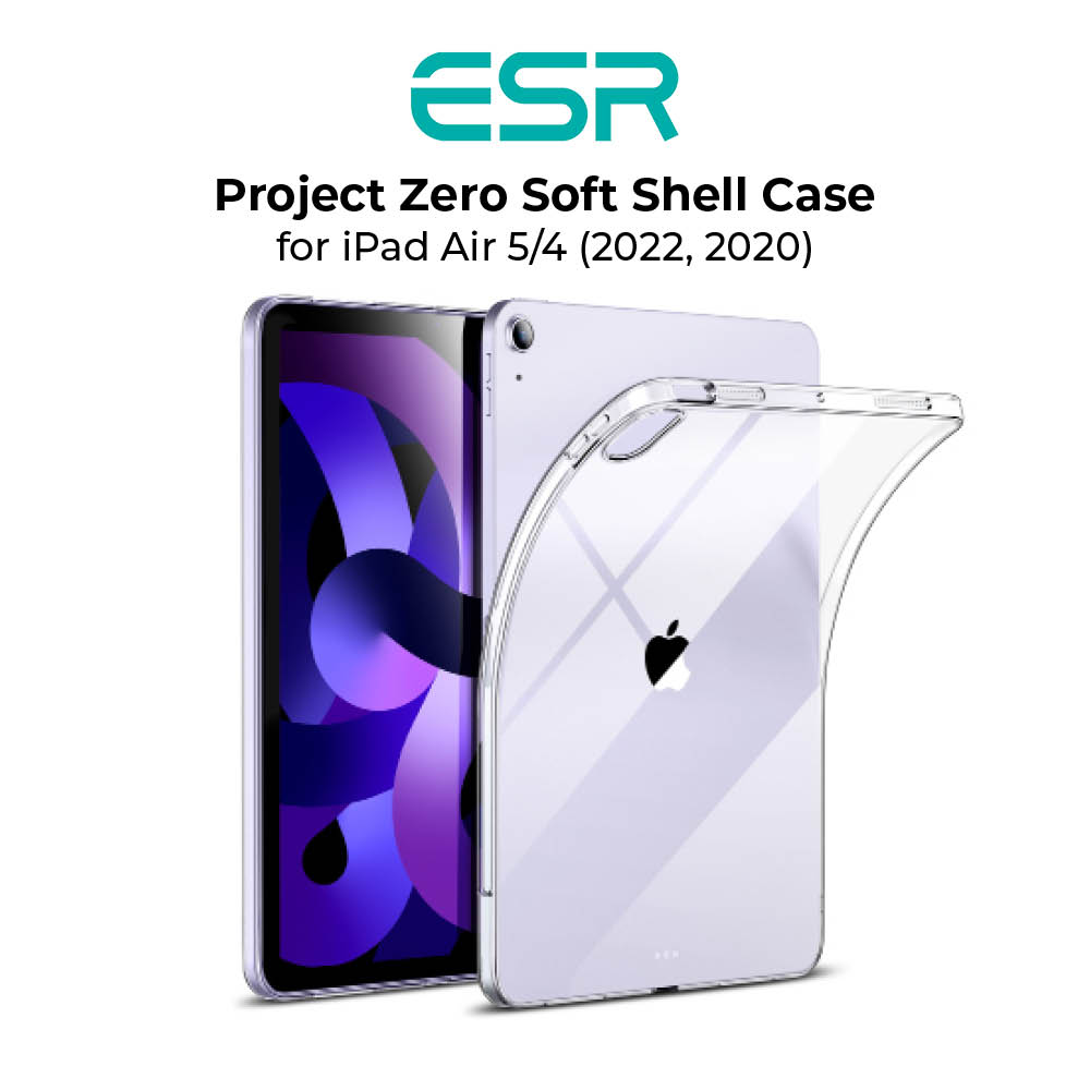 ESR Project Zero Soft Shell Case for iPad Air 5/4  (2022/2020), Clear TPU Back Cover, Supports Apple Pencil Wireless Slim-Fit Shell Case, for iPad Pro 2020