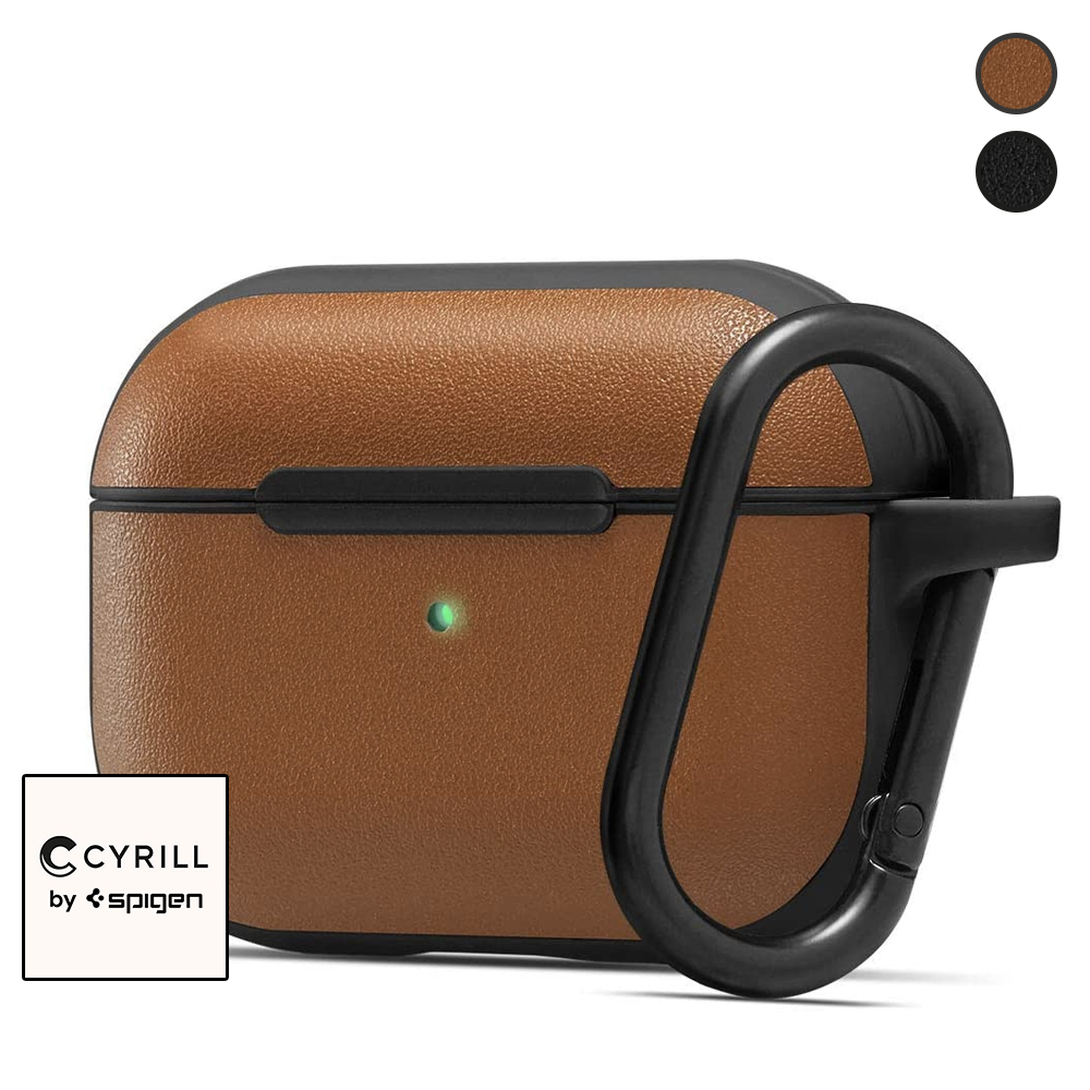 CYRILL AirPods Pro Case - LEATHER BRICK Black / Saddle Brown | Powered By Spigen