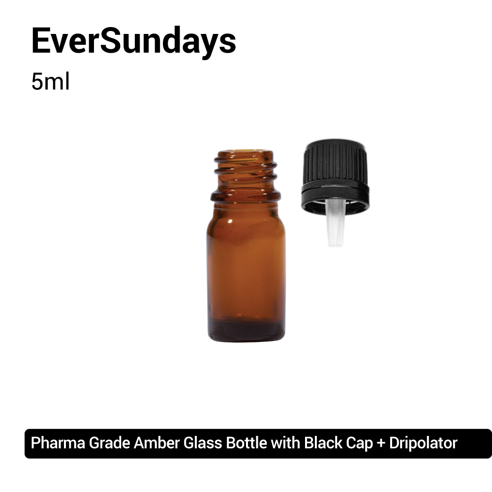 ( 5pcs/10pcs ) EverSundays AMBER Glass Bottles + Dripolator (Tamper Evident Cap) for Essential Oils - 5ml, 10ml, 15ml, 20ml, 30ml, 50ml, 100ml