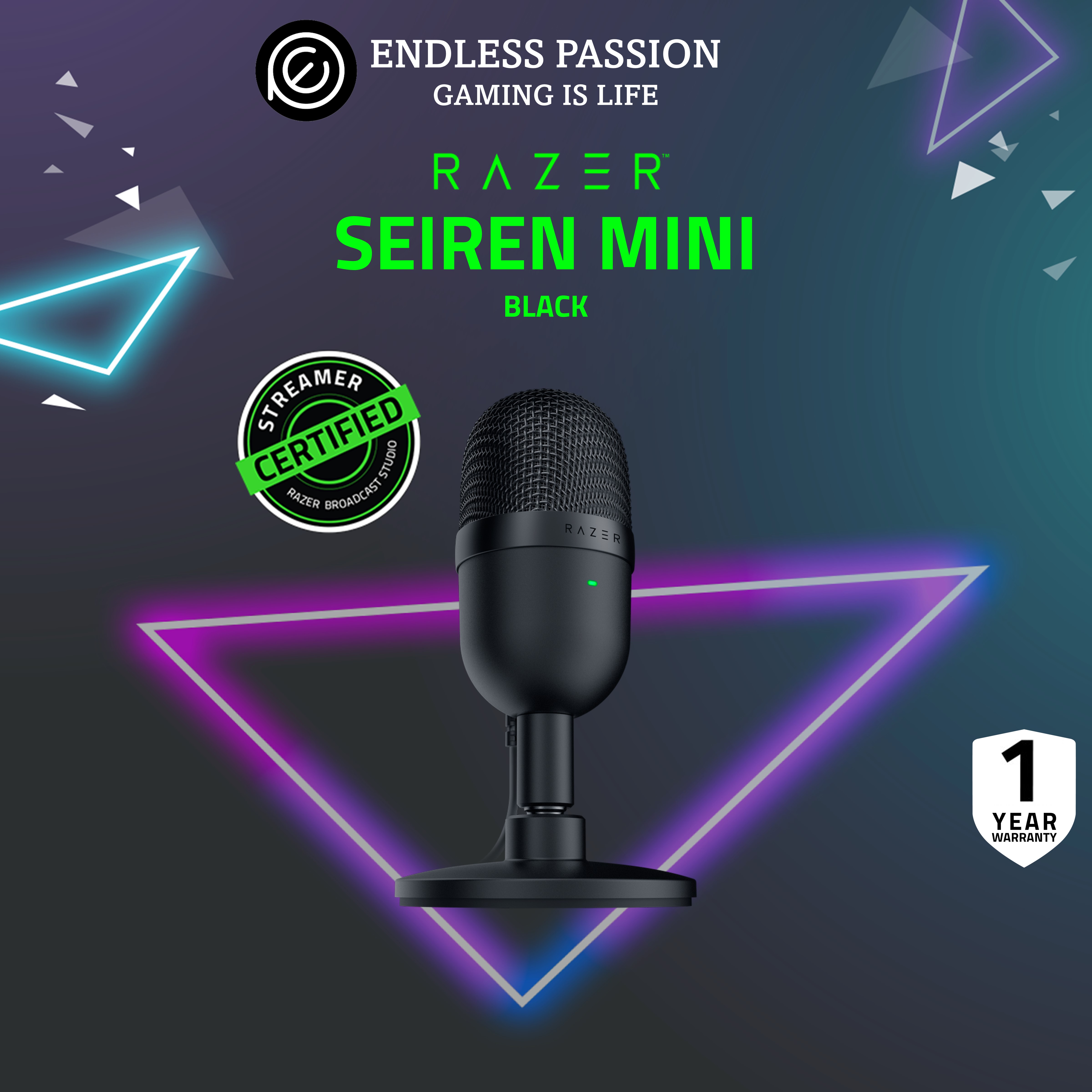 Razer Seiren Mini: Ultra-Precise Supercardioid Pickup Pattern - Professional Recording Quality - Ultra-Compact Build - Heavy-Duty Tilting Stand - Shock Resistant
