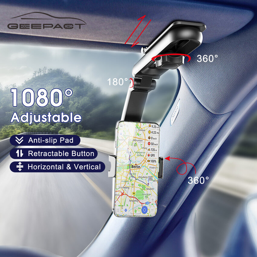 Geepact Multifunctional Car Sun Visor Phone Holder 1080° Rotatable for 4-7 Inch Car Cell Phone Bracket