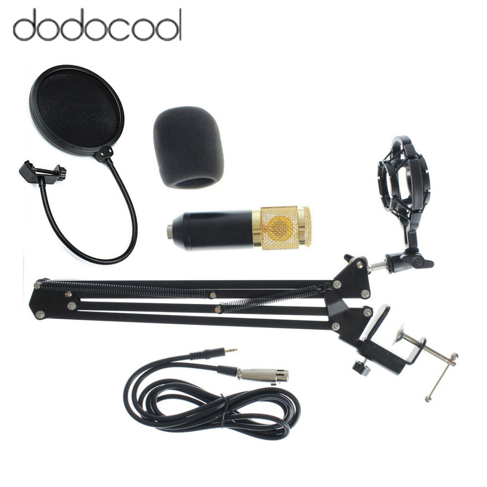 dodocool Condenser Microphone Kit Studio Suspension Boom Sci-ssor Arm Sound Card Recording Equipment Set