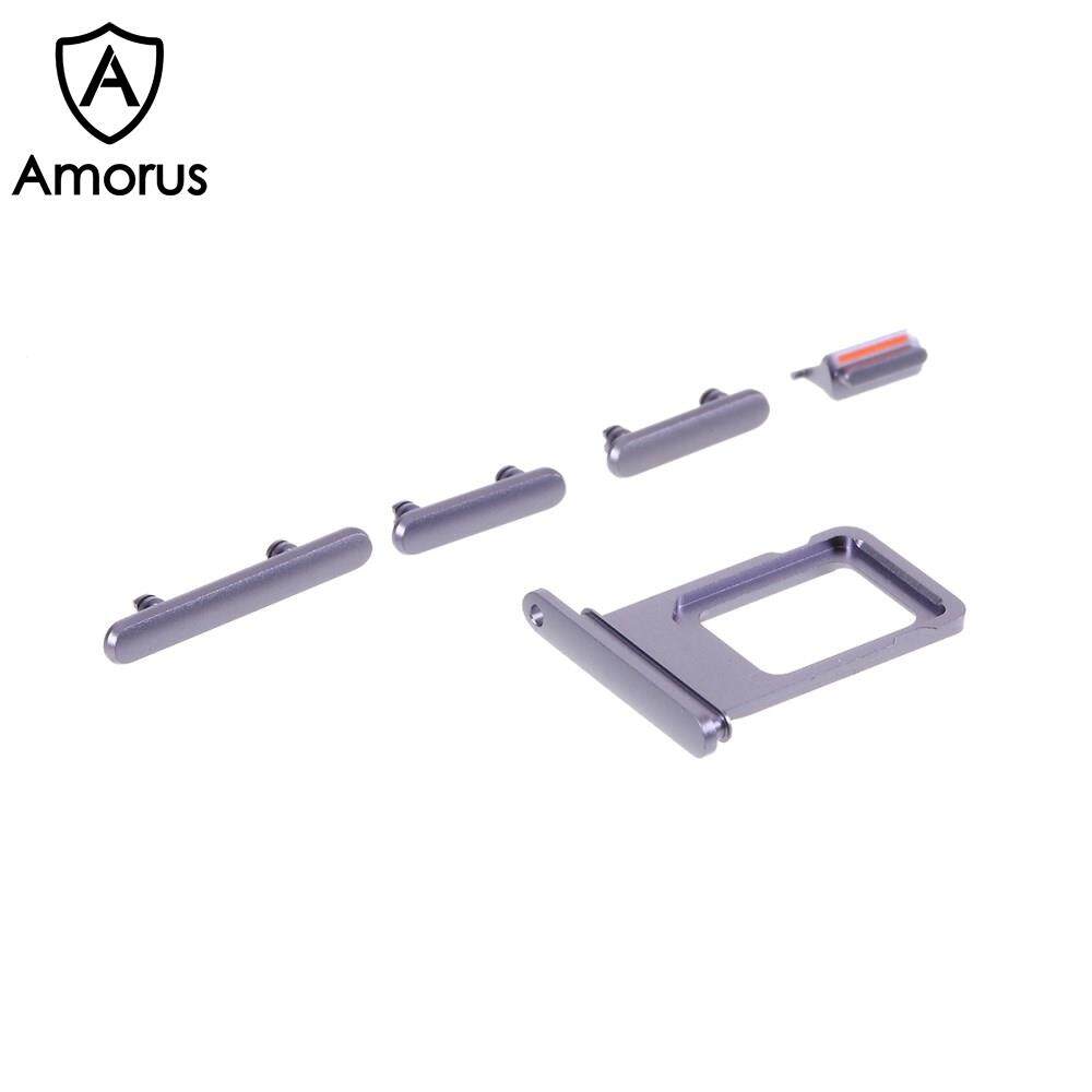 Amorus OEM 5Pcs/Set Side Button Set for Apple iPhone 11 6.1 inch (Mute / Power / Volume Buttons + SIM Card Tray)