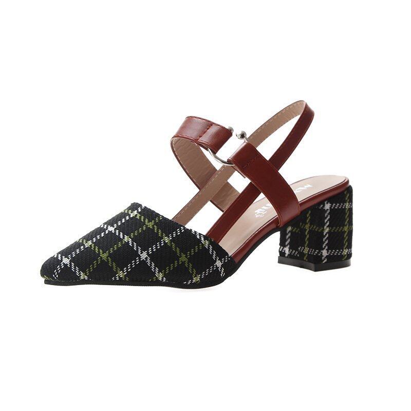 Thick-heeled Baotou High-heeled Sandals Shoes Pointed Mary Jane Women's Shoes